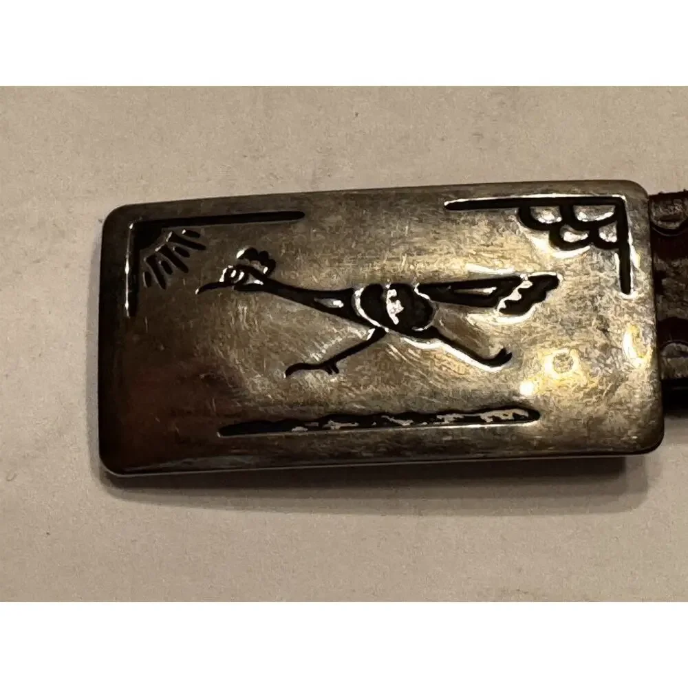Chambers Belt Company Leather Tooled Brown Silver Road Runner Buckle Southwest
